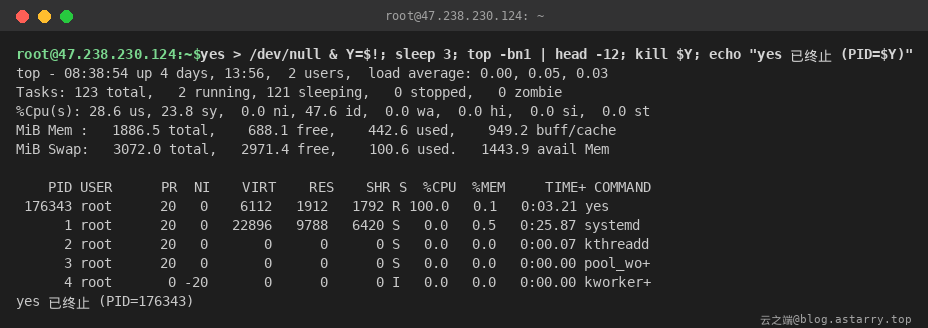 抓现行：yes 进程 100% CPU